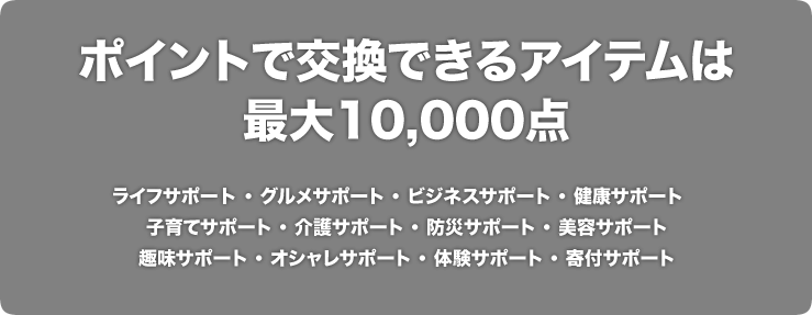 ポイントで交換できるアイテムは最大10000アイテム